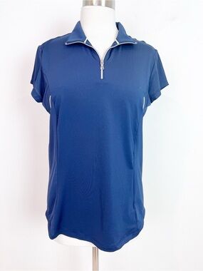 KATE LORD NAVY BLUE 1/4 ZIP CAP SLEEVE GOLF TENNIS POLO SHIRT WOMENS MEDIUM